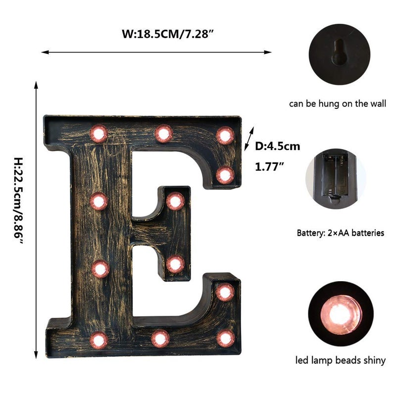 OYCBUZO Golden Black Led Marquee Letter - Industrial, Vintage Style Light Up Alphabet Letter Sign for Cafe Wedding Birthday Party Christmas Lamp Home Bar Initials Decor - E - Image 5
